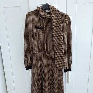 Vintage '80s Valentino Brown Houndstooth Dress